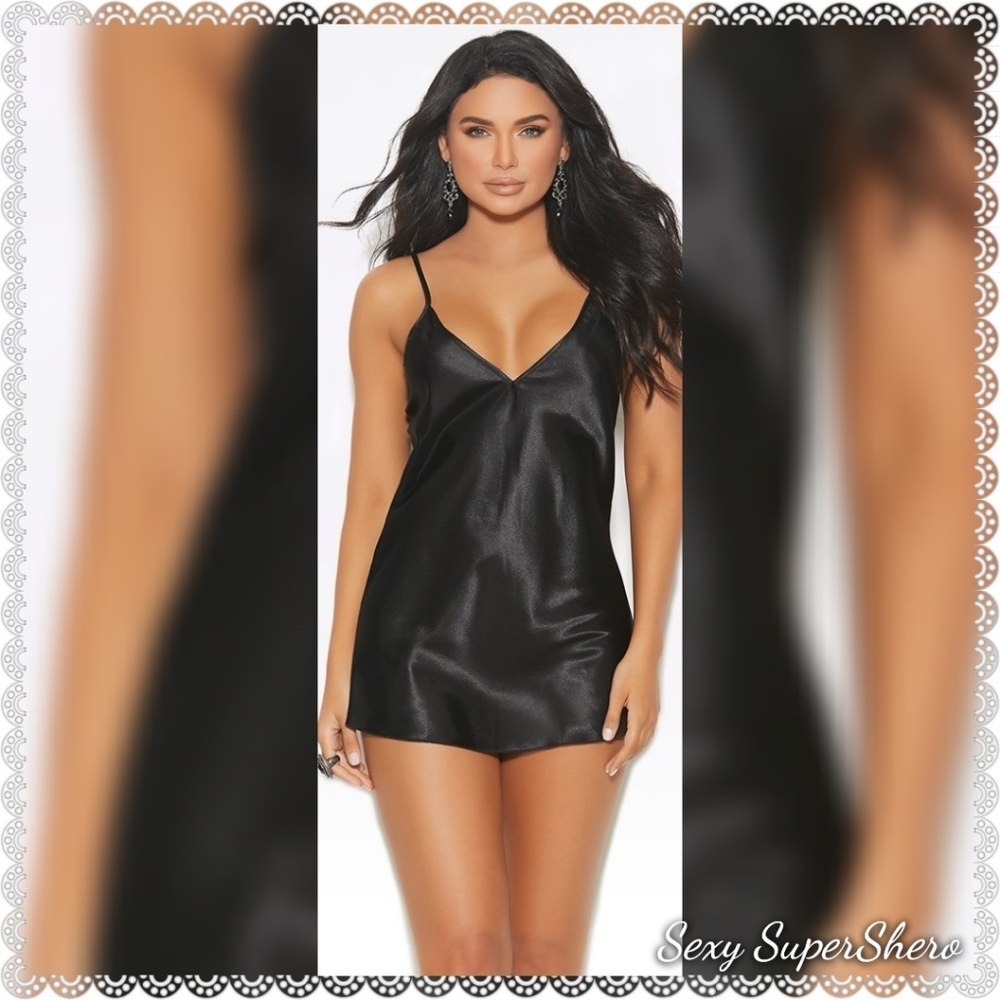 🆕🌚"Black is the New Black" Satin Chemis Lingerie